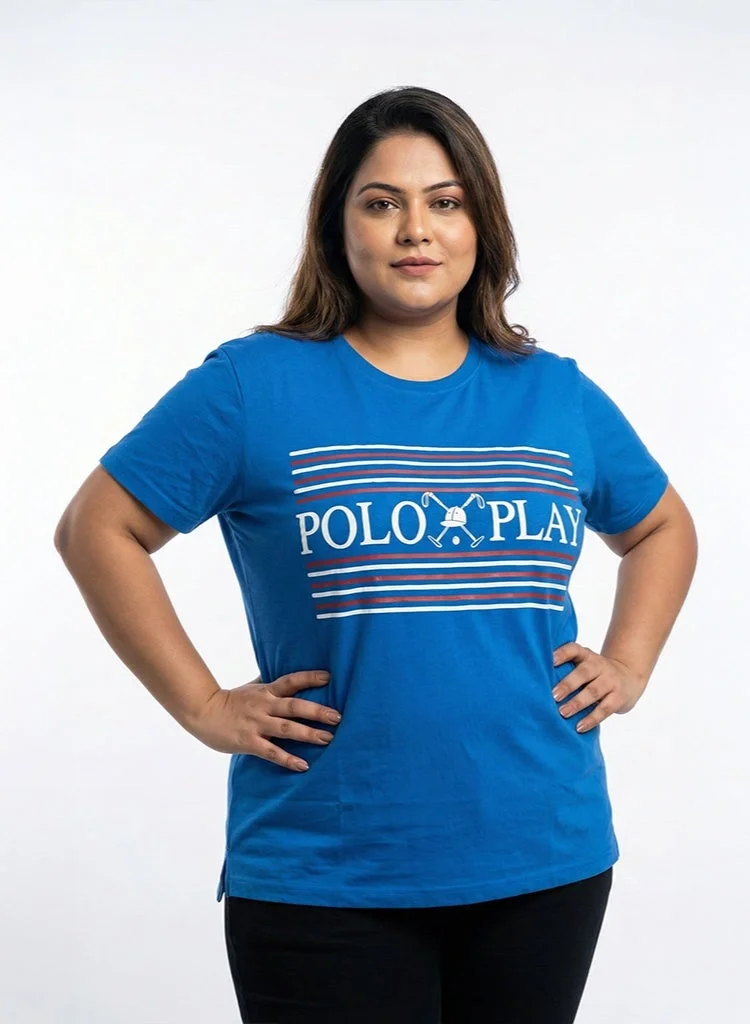 لعب البولو تيشيرت نسائي برسومات - أزرق ملكي